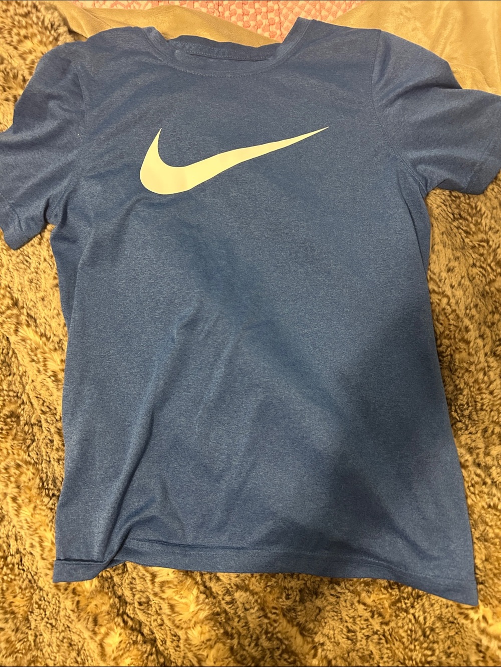 Nike Blue Short Sleeve Dri Fit Tee with White Swoosh
